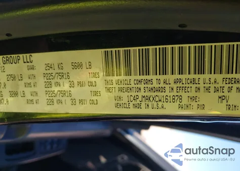 2012 Jeep Liberty Sport from USA, damaged, VIN 1C4PJMAKXCW161878